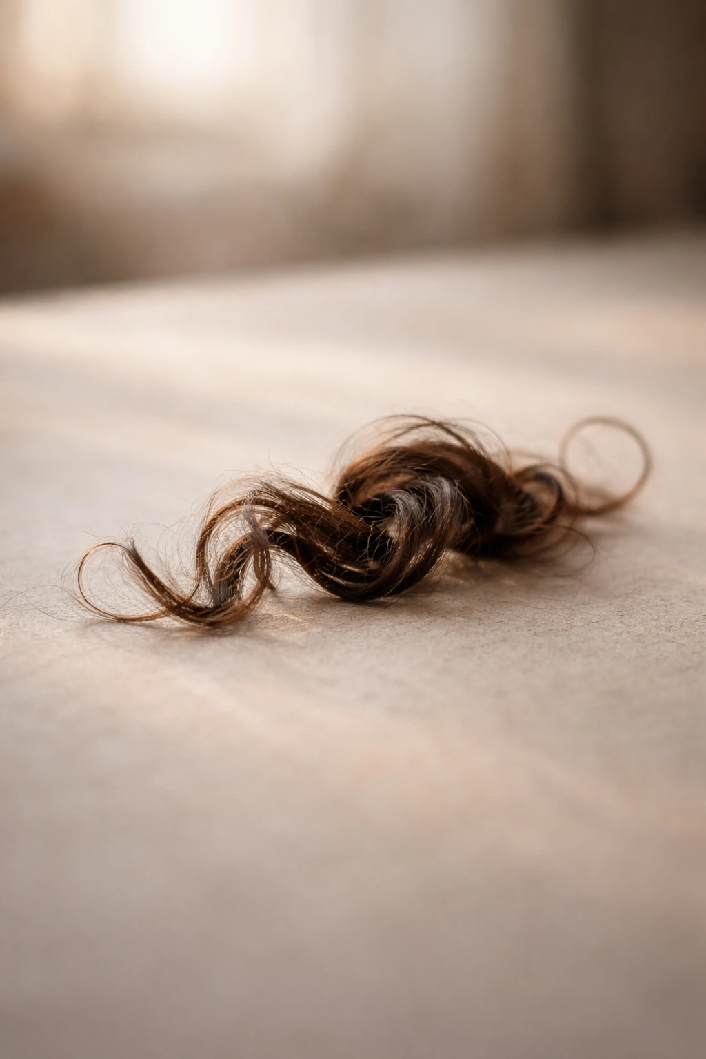 Single curl resting on a neutral surface in soft light
