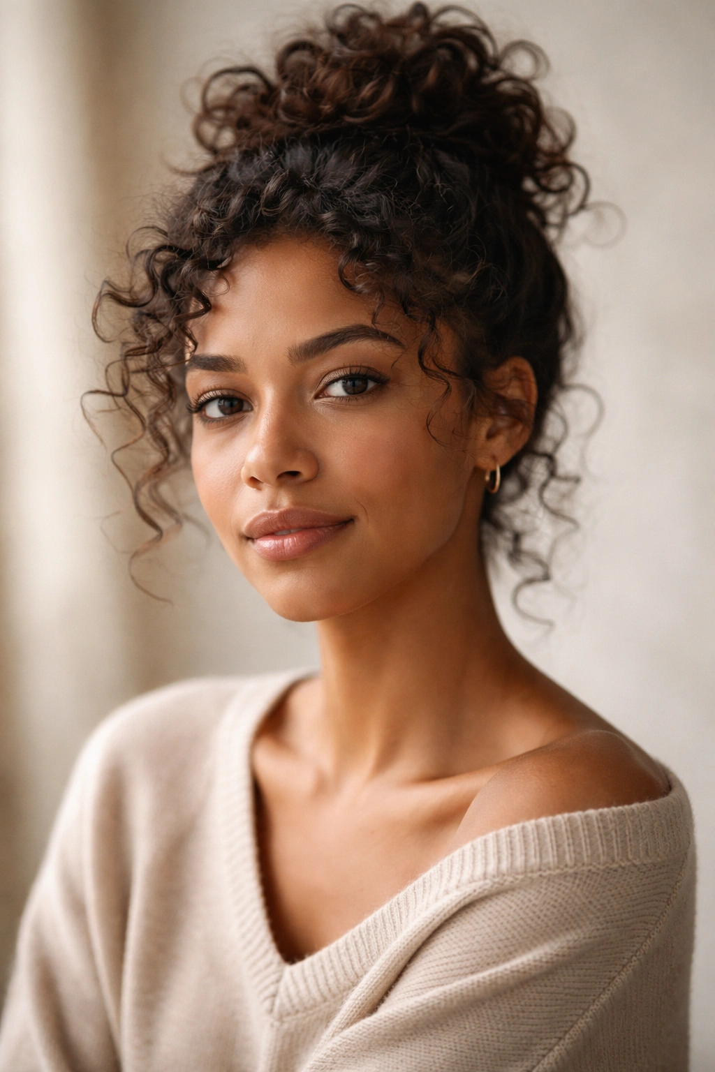 Portrait of a person with natural curls and a calm confident expression