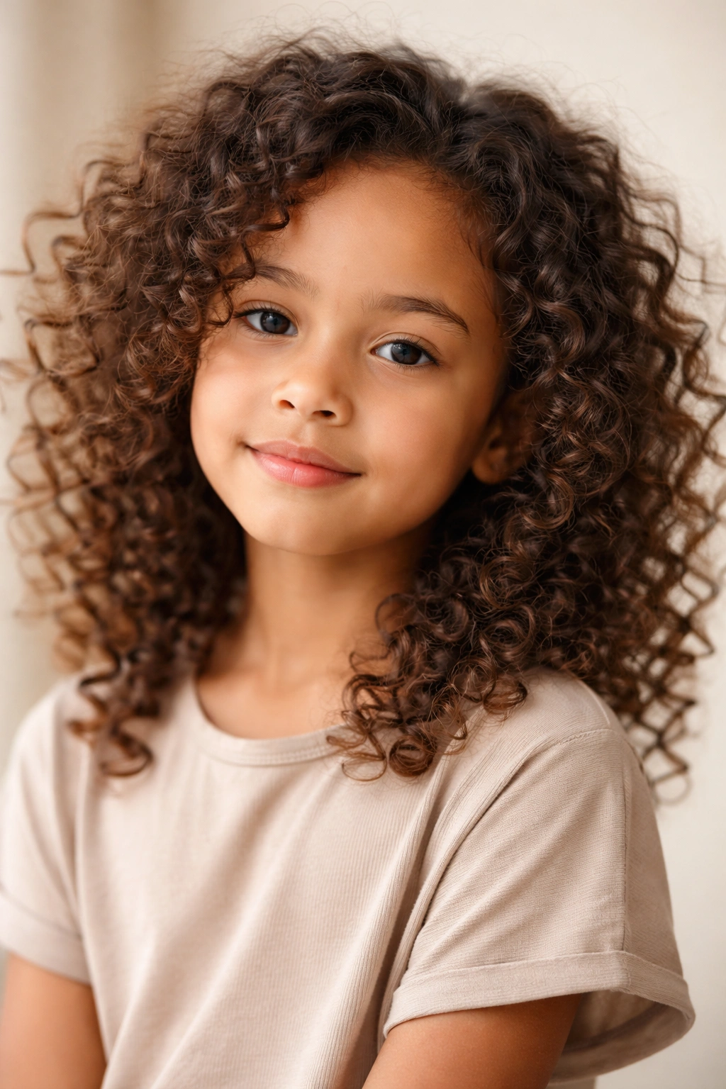 Calm portrait of a curly-haired child reflecting final thoughts