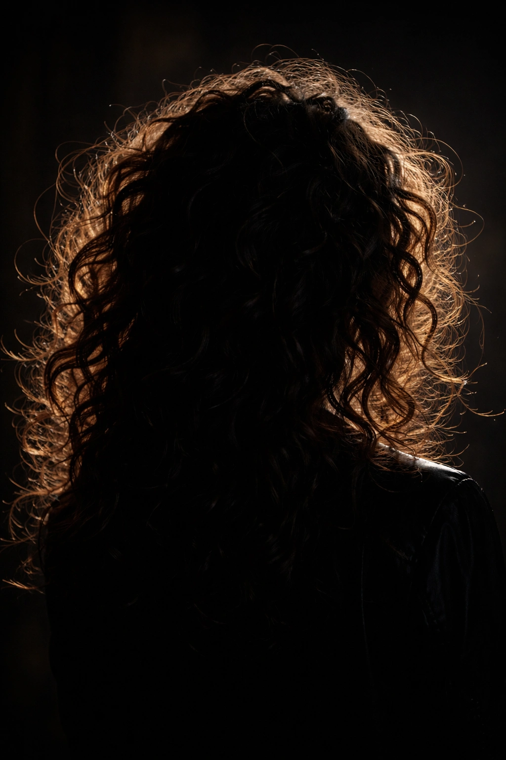 Silhouette of curly hair with abstract moody shape.