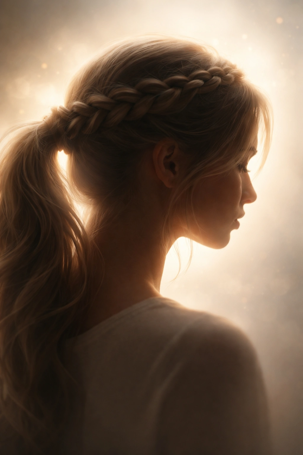 Abstract silhouette of head with braided strands forming halo, symbolizing final thoughts in hairstyle design