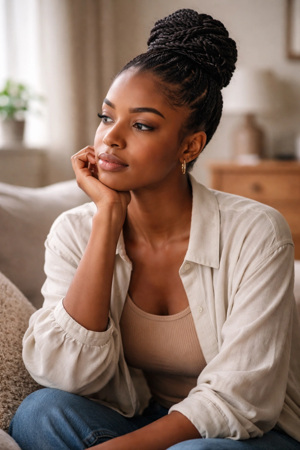 Contemplative portrait of a person with a neat quick hairstyle