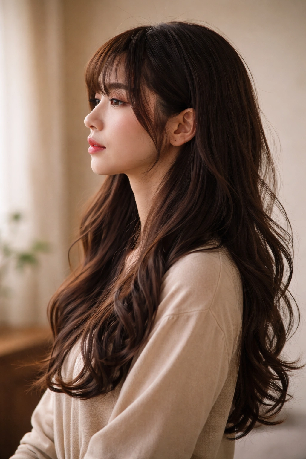 Contemplative portrait showing thoughts about hairstyle choices