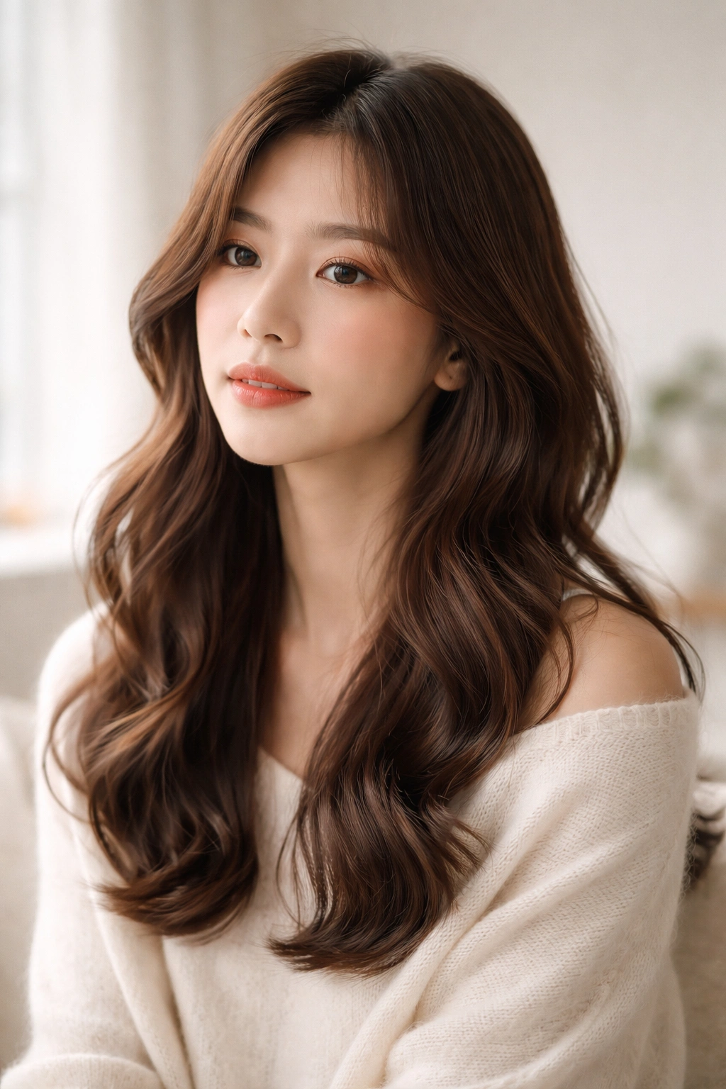 Serene portrait of a person with soft waves and thoughtful expression