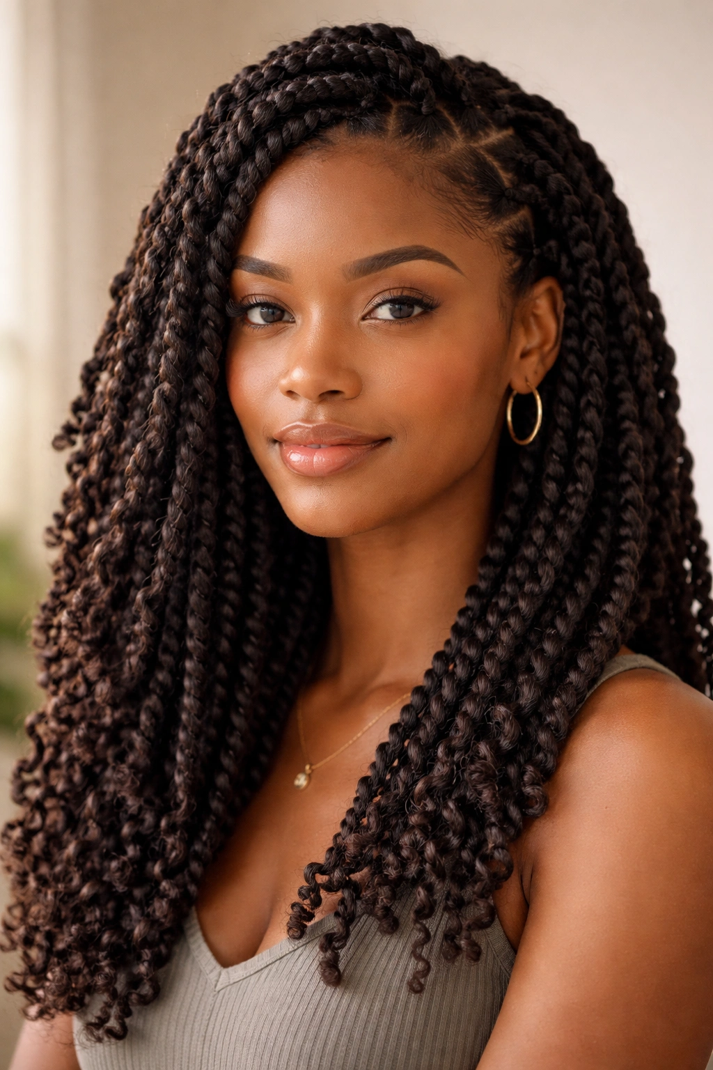 Serene portrait of Marley twists highlighting versatility