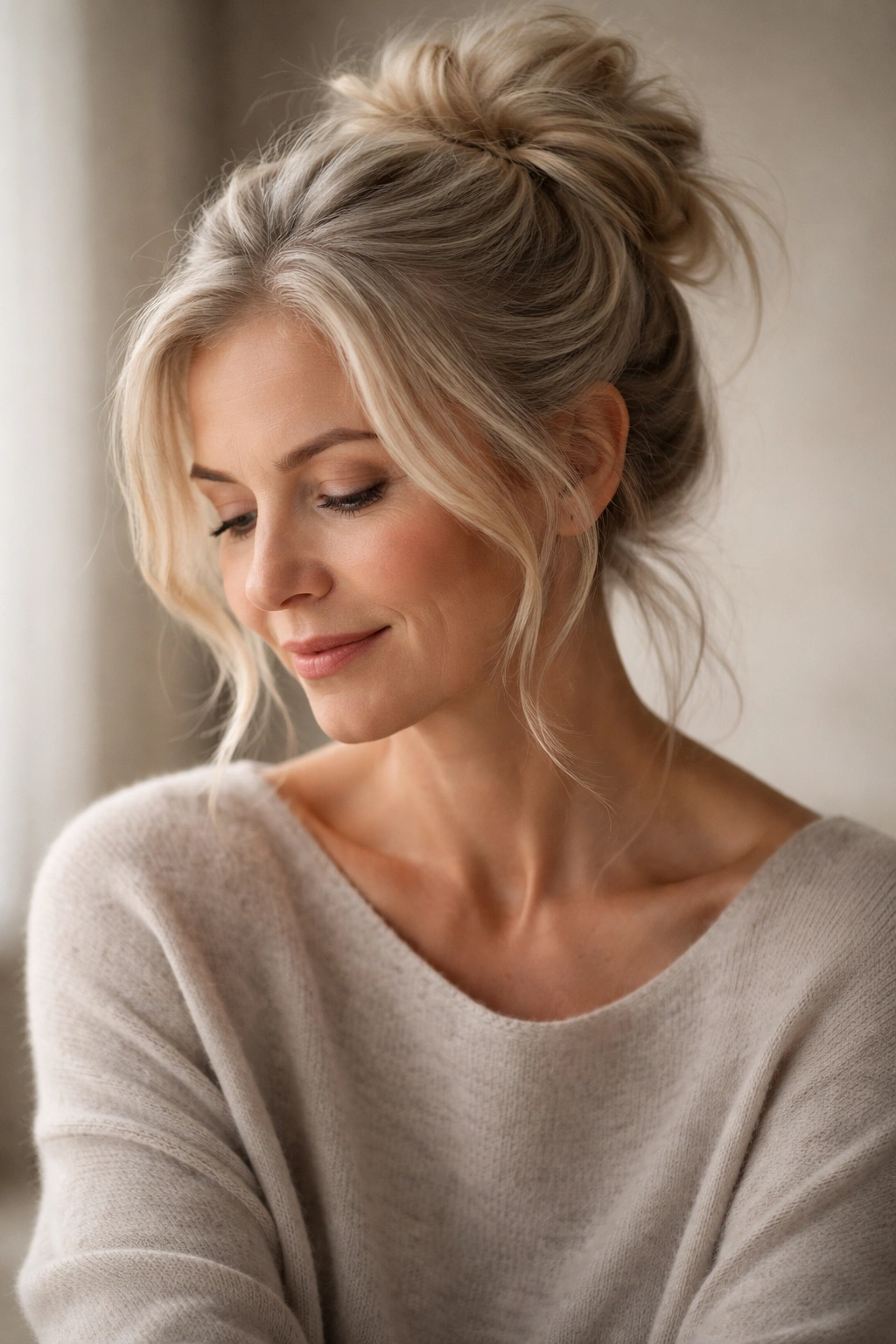Serene portrait of a mature woman in a thoughtful pose