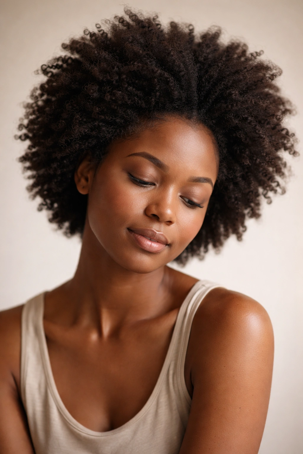 Minimalist portrait reflecting on natural hair journey