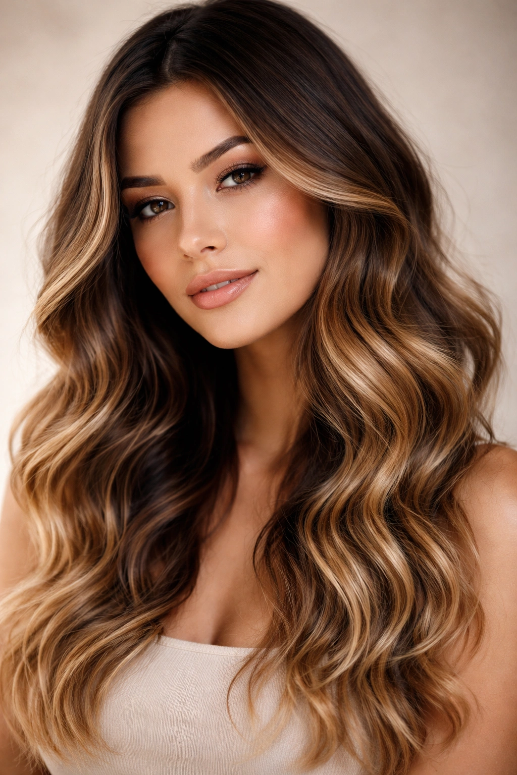 Close-up portrait of person with wavy ombre hair showing color transition and texture