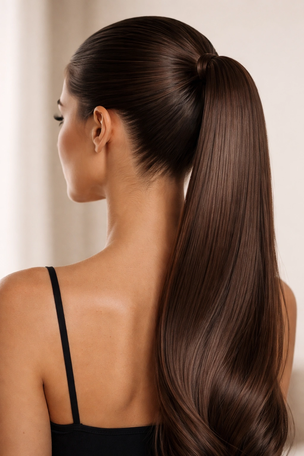 Flawlessly finished sleek ponytail with no embellishments