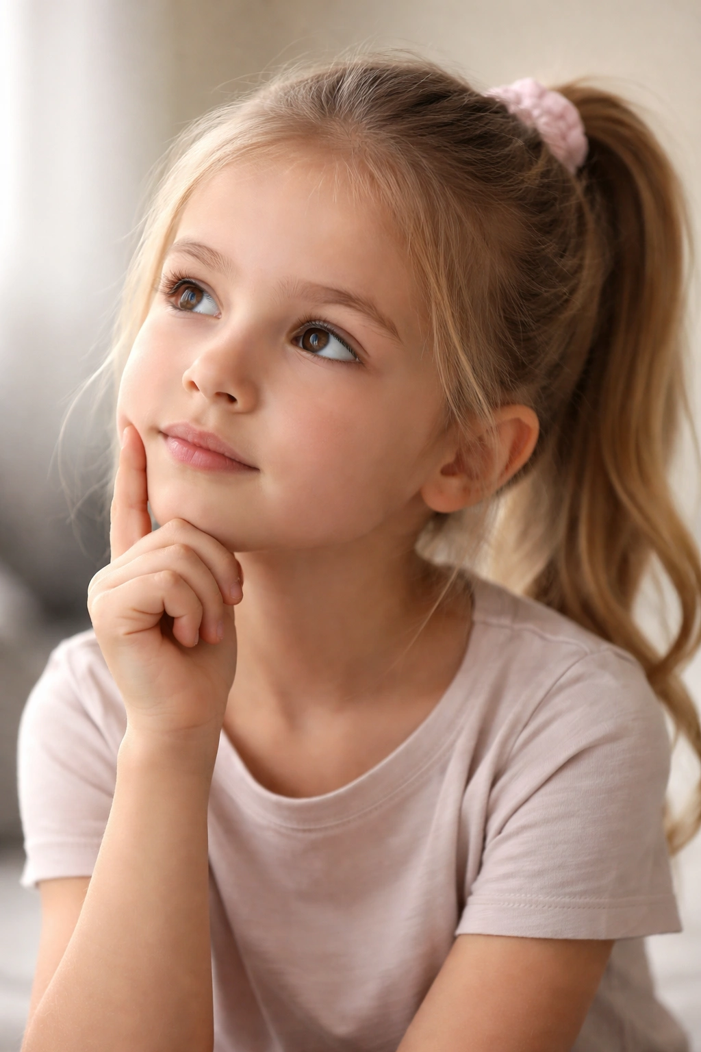 Close-up of a thoughtful child's face in a calm setting