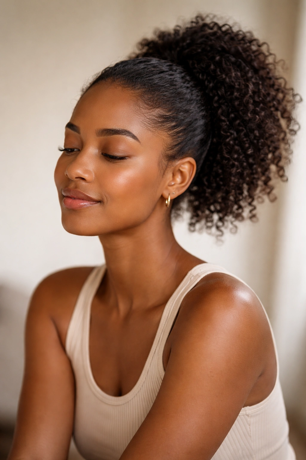 Portrait of a person with natural hair in a calm, confident pose