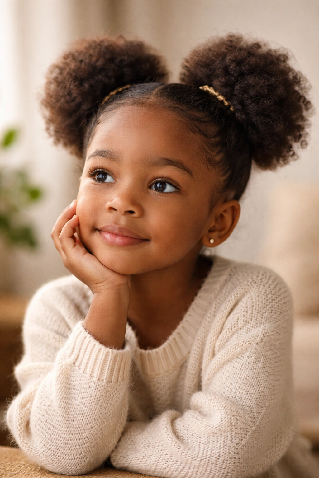 Calm portrait of a girl reflecting on hairstyle choices