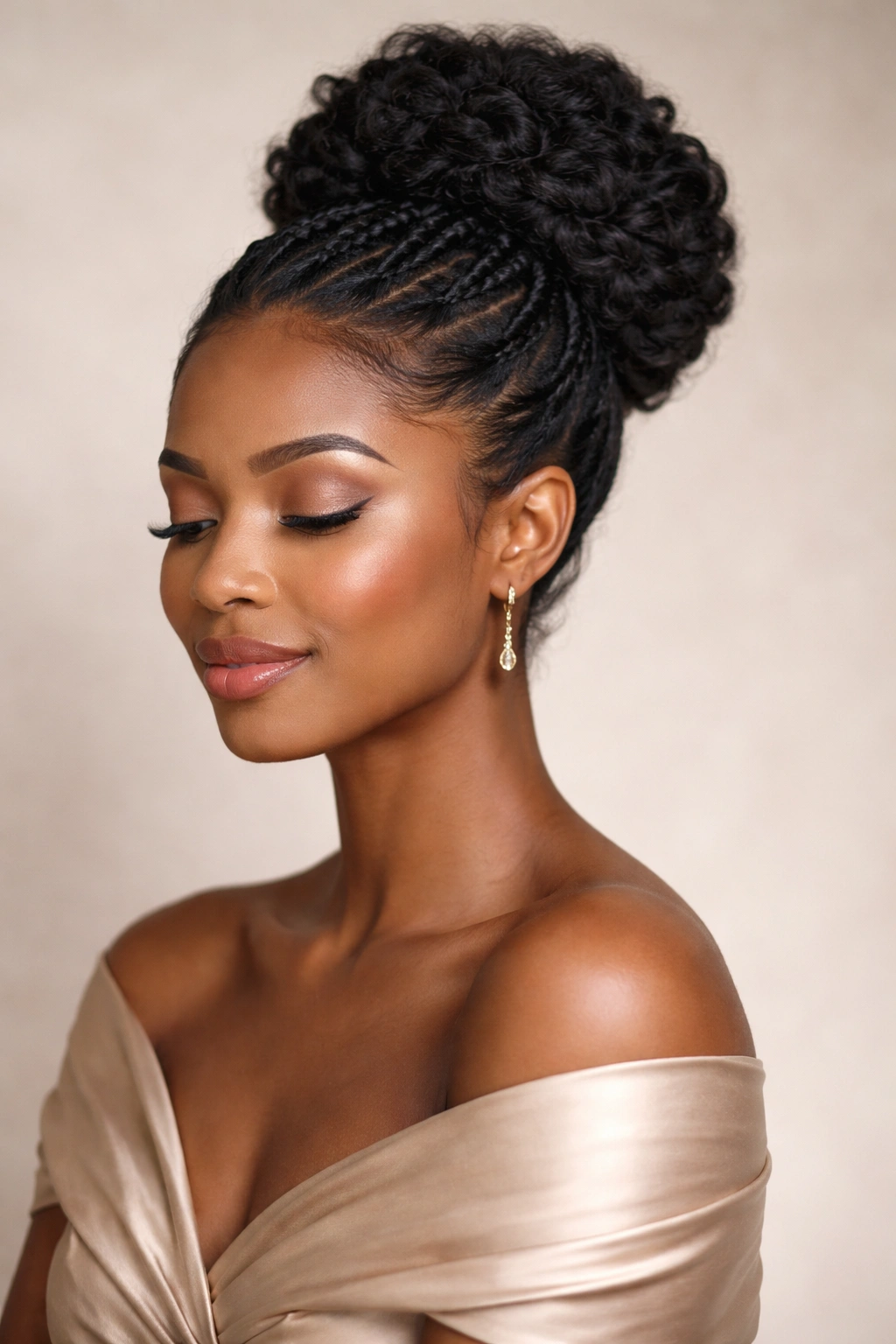 Serene portrait of a person with an elegant updo