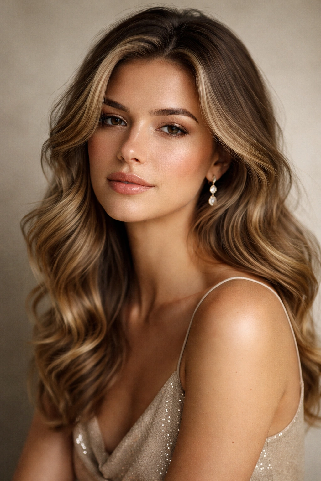 Contemplative portrait of a person with soft waves in hair