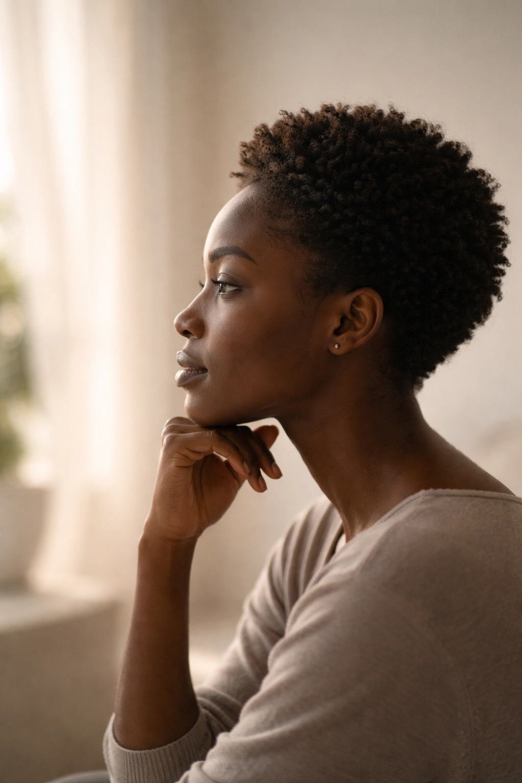 Abstract silhouette of a head with short natural afro