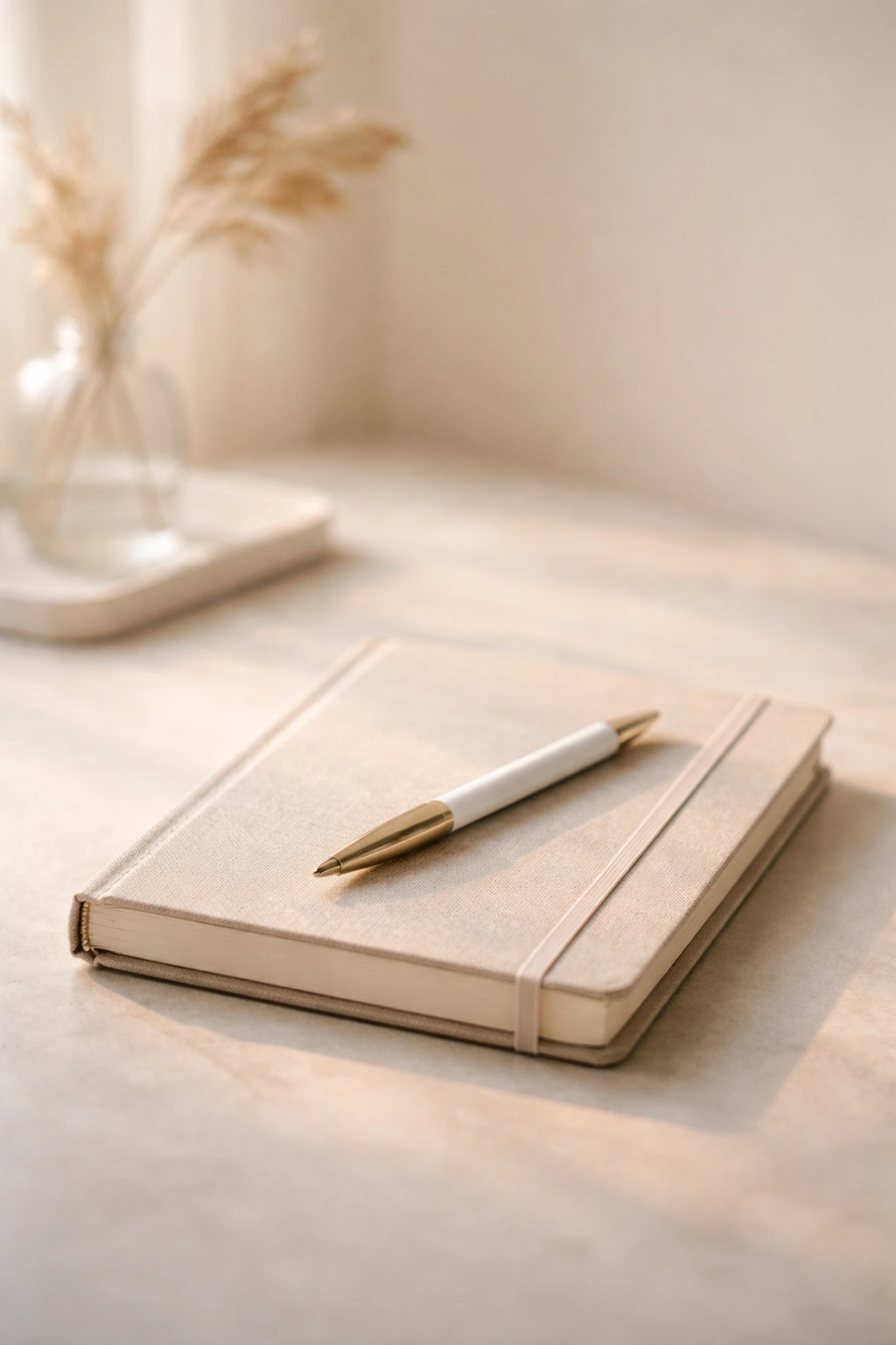 Minimalist still life with notebook and pen representing final thoughts