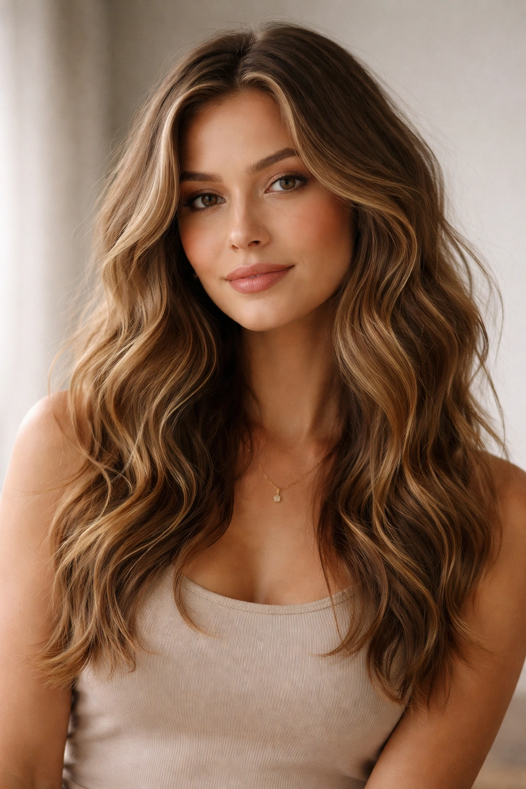 Portrait of a person with relaxed wavy hair in a calm studio