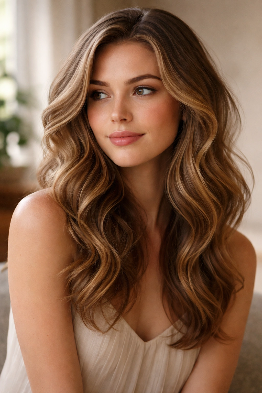 Portrait of a person with flowing waves and a calm expression