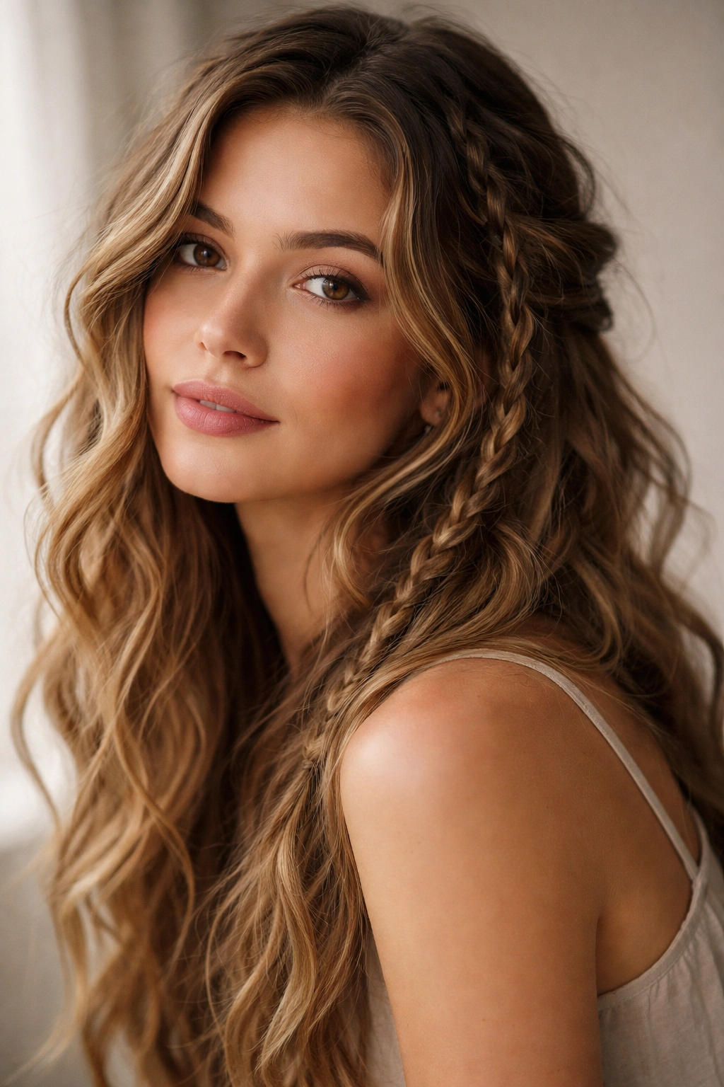 Final Thoughts concept depicted as a contemplative portrait with loose braided waves in hair