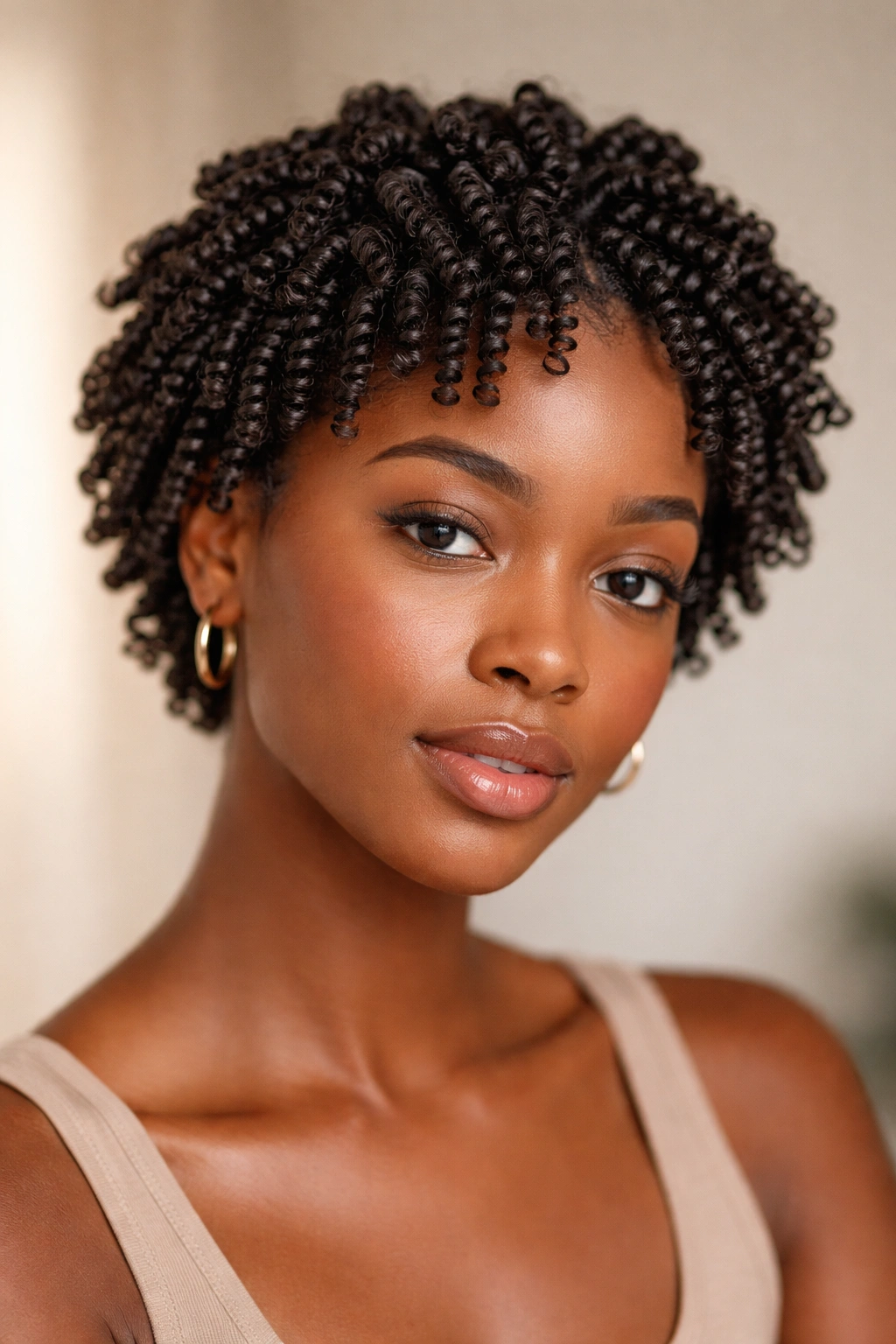 Small finger coils on 4C hair with sculpted texture