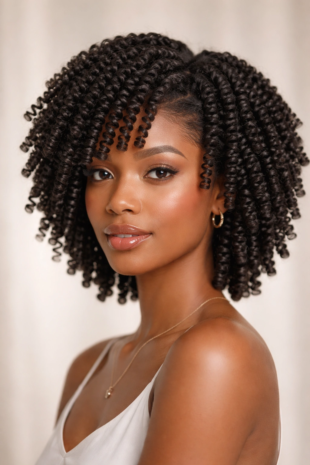 Head full of uniform finger coils with tight spirals.