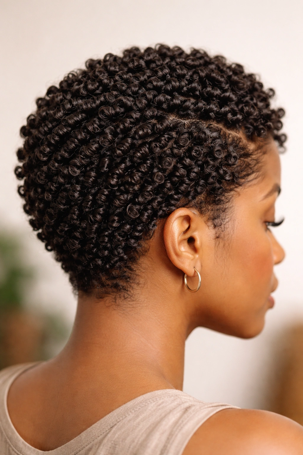 Close-up of short hair with dense finger coils