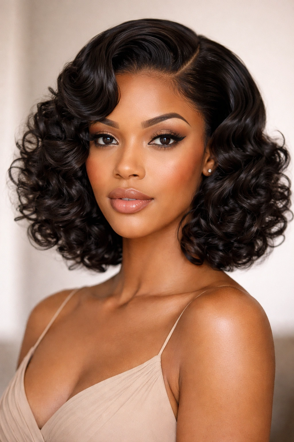 Finger waves on a curly bob with vintage styling