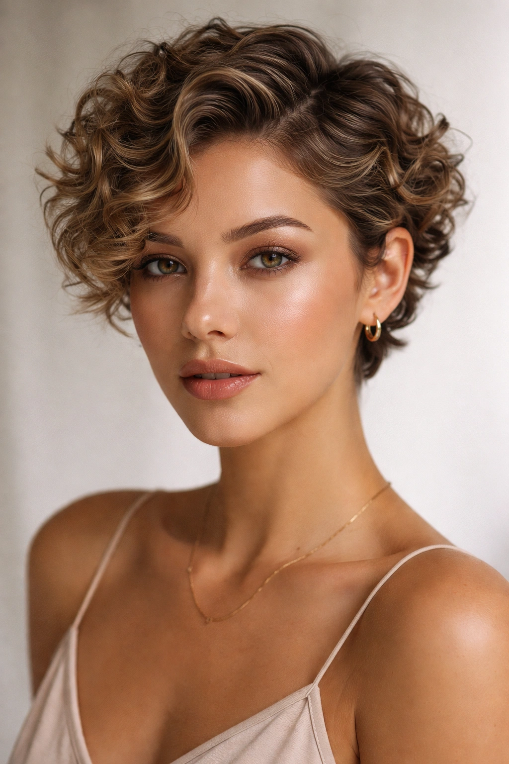 Close-up of short curly hair styled into finger waves