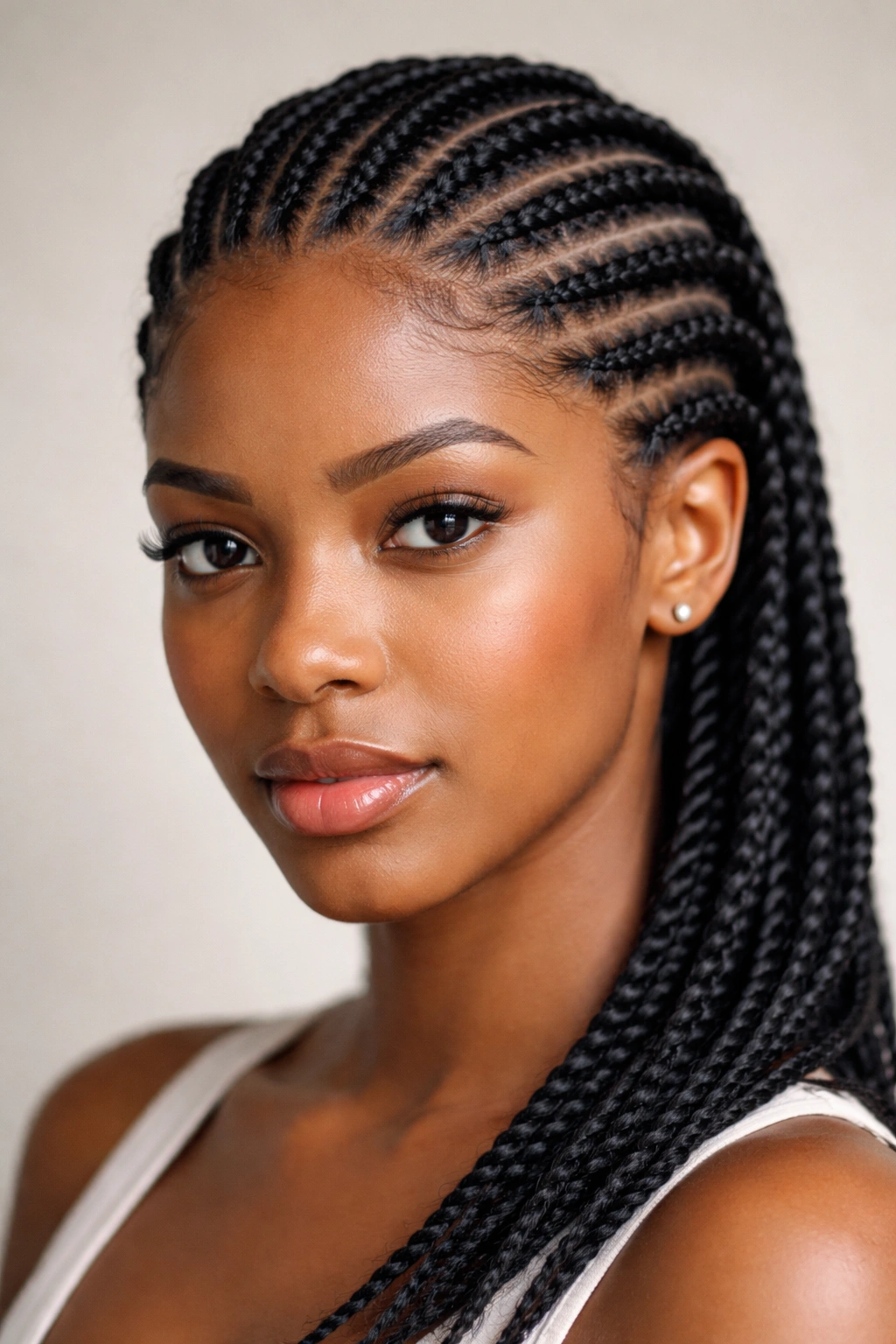 Close-up of flat twists lying flat against the scalp highlighting geometric pattern
