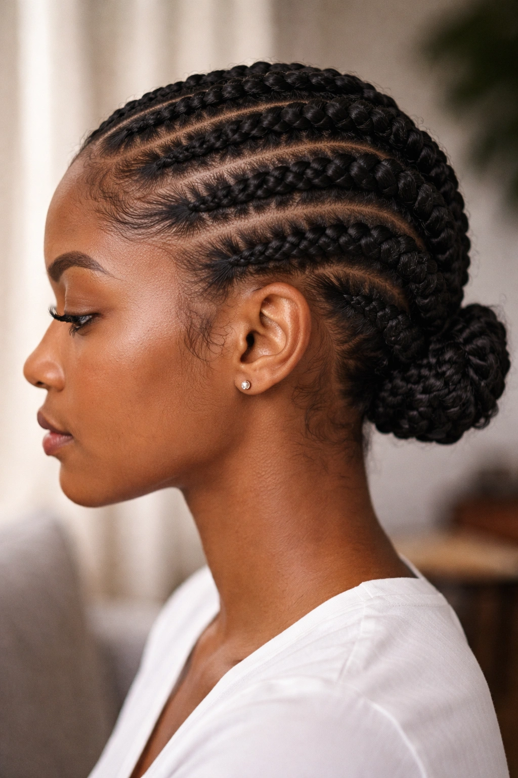 Flat twists laid flat against the scalp in a sculptural pattern