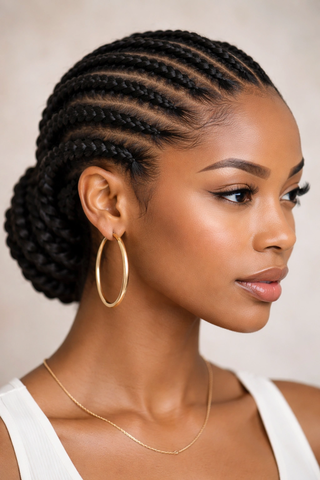 Neatly arranged flat twists along the scalp