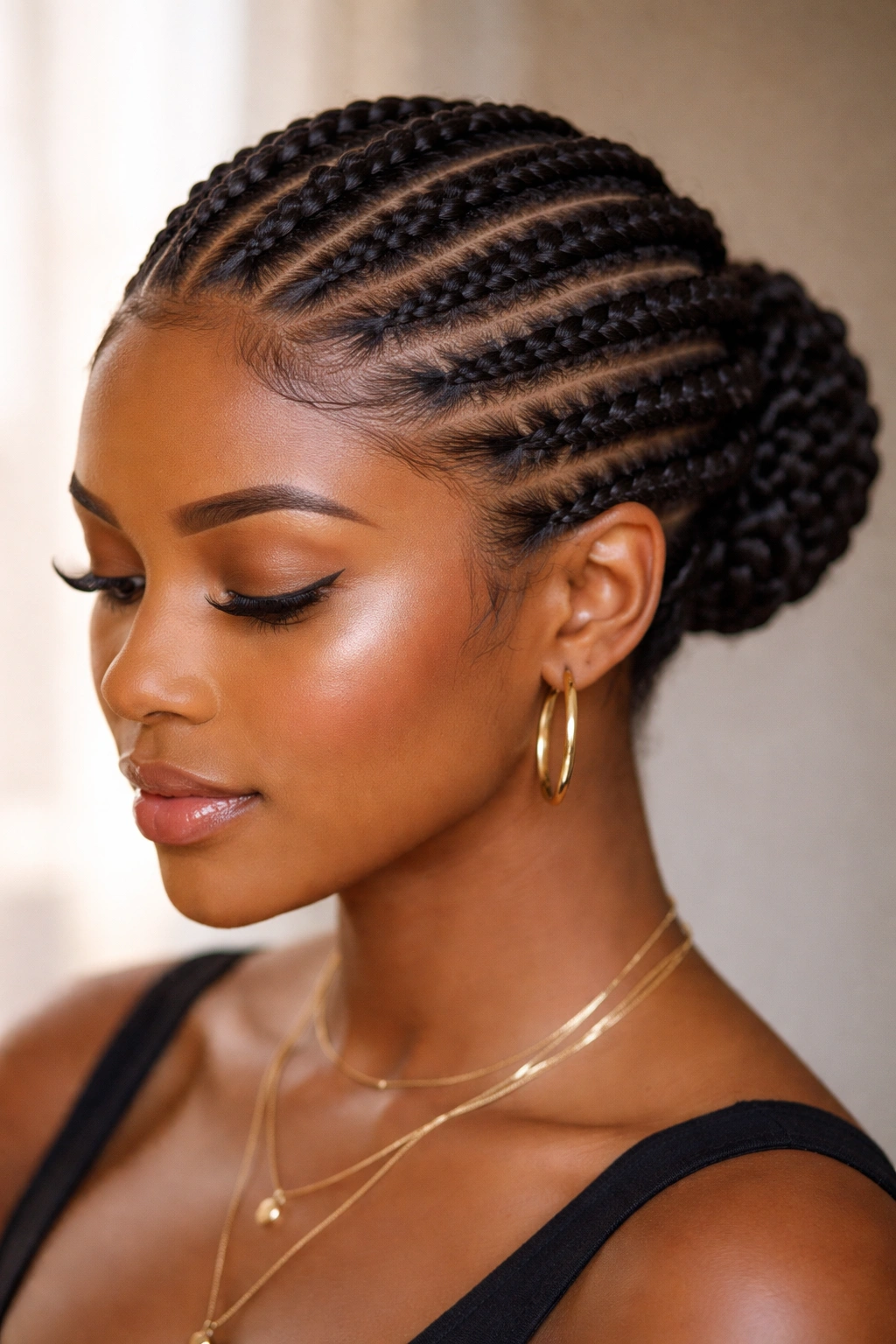 Flat twists lying close to scalp forming crown-like pattern.