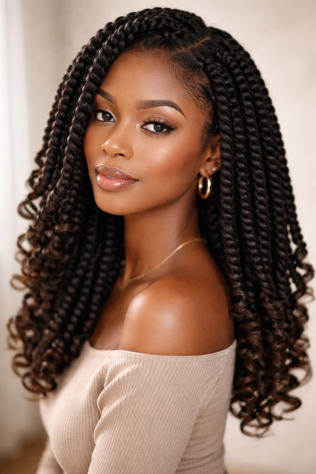 Twists with curled ends from flexi-rod setting