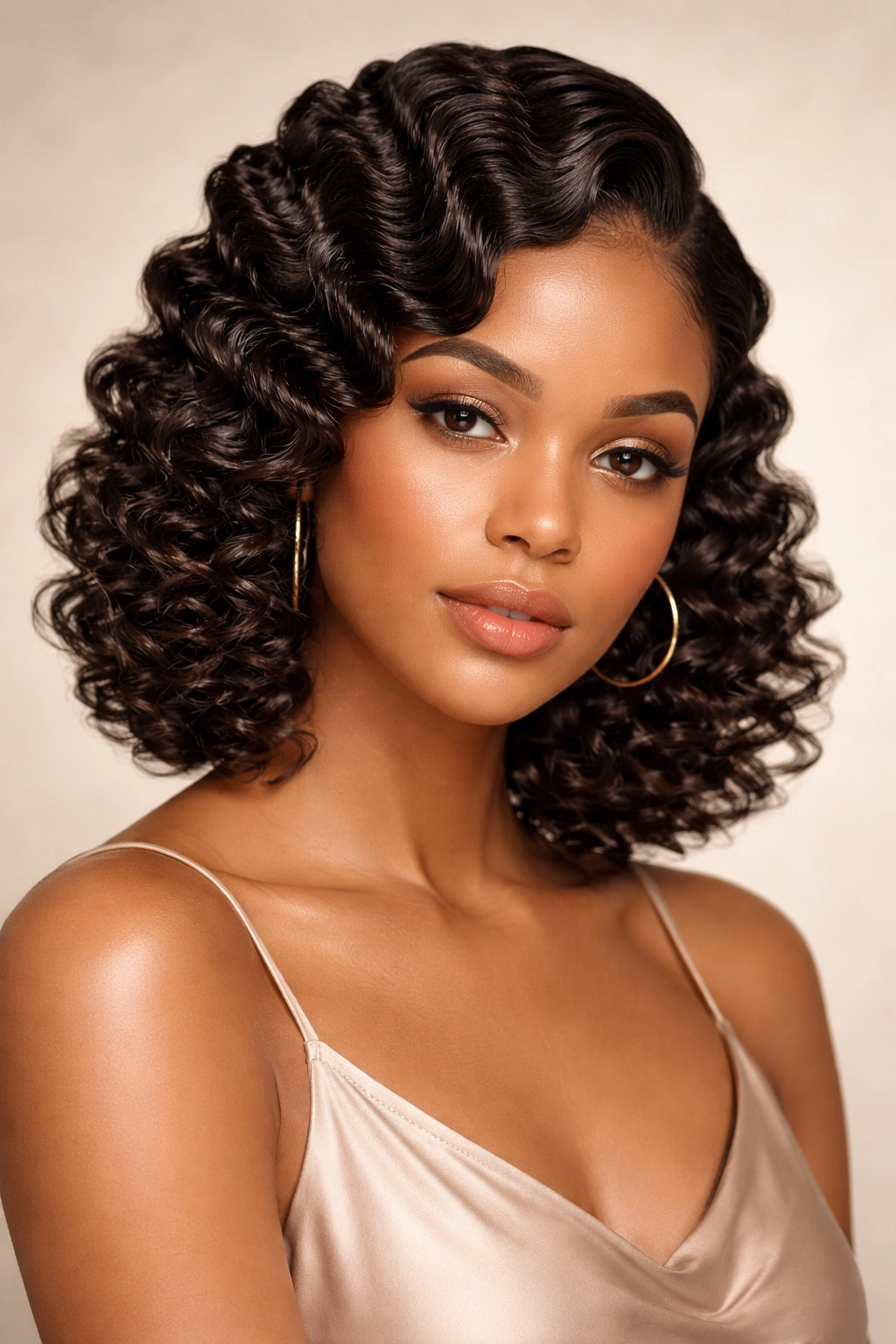 Finger waves created with flexi-rods on curly hair