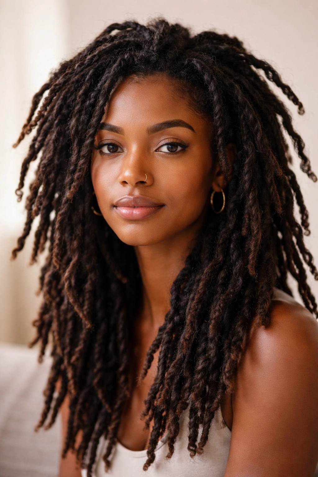 Close-up of Free-Form Locs showing natural, uniquely formed textures