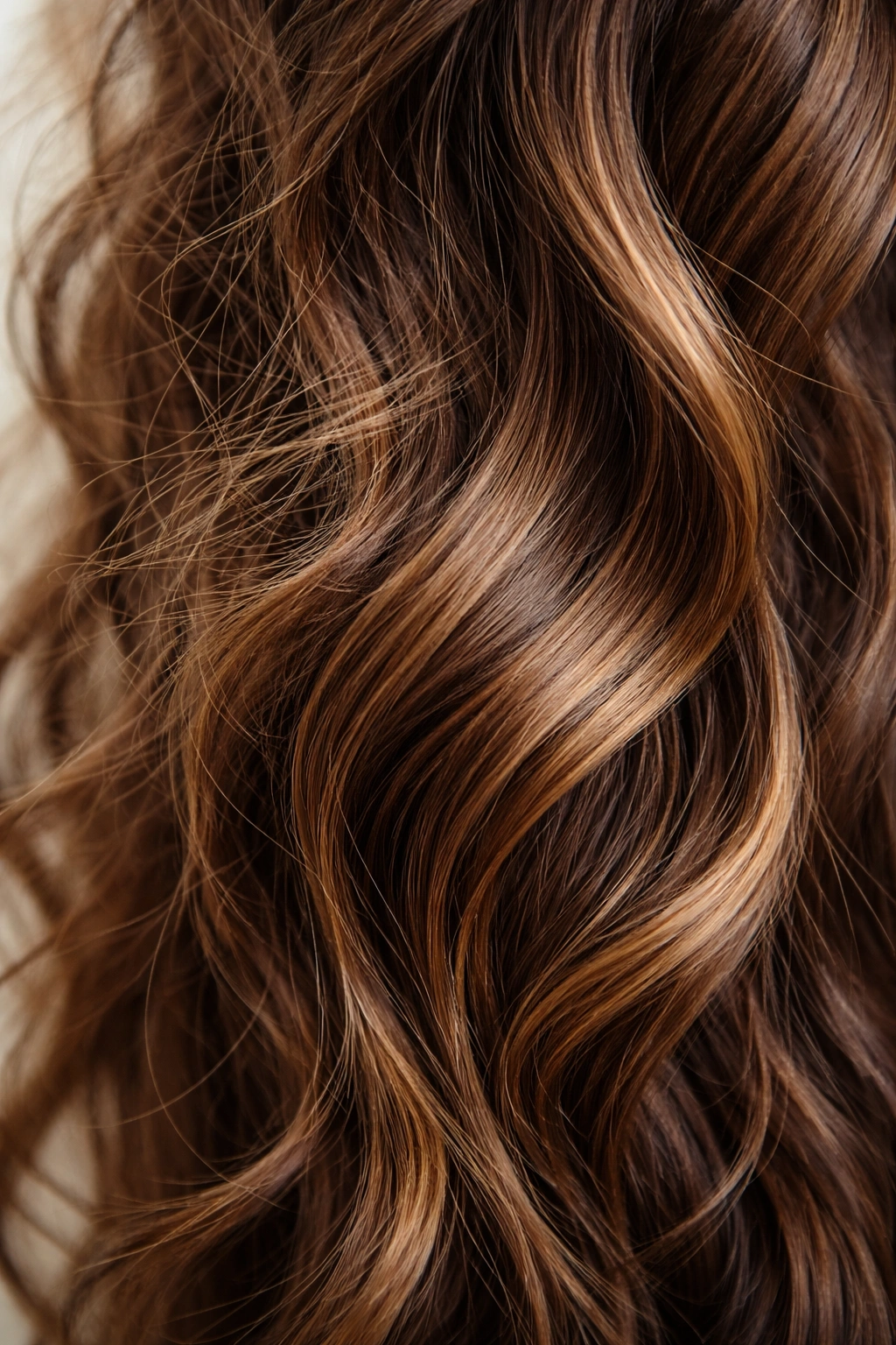 Macro close-up of wavy hair texture showing frizz and smooth areas.