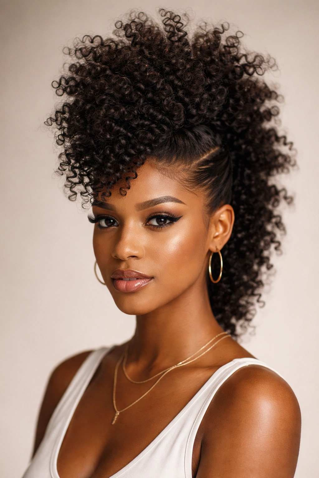 Dramatic frohawk with an elevated center ridge and pinned sides.