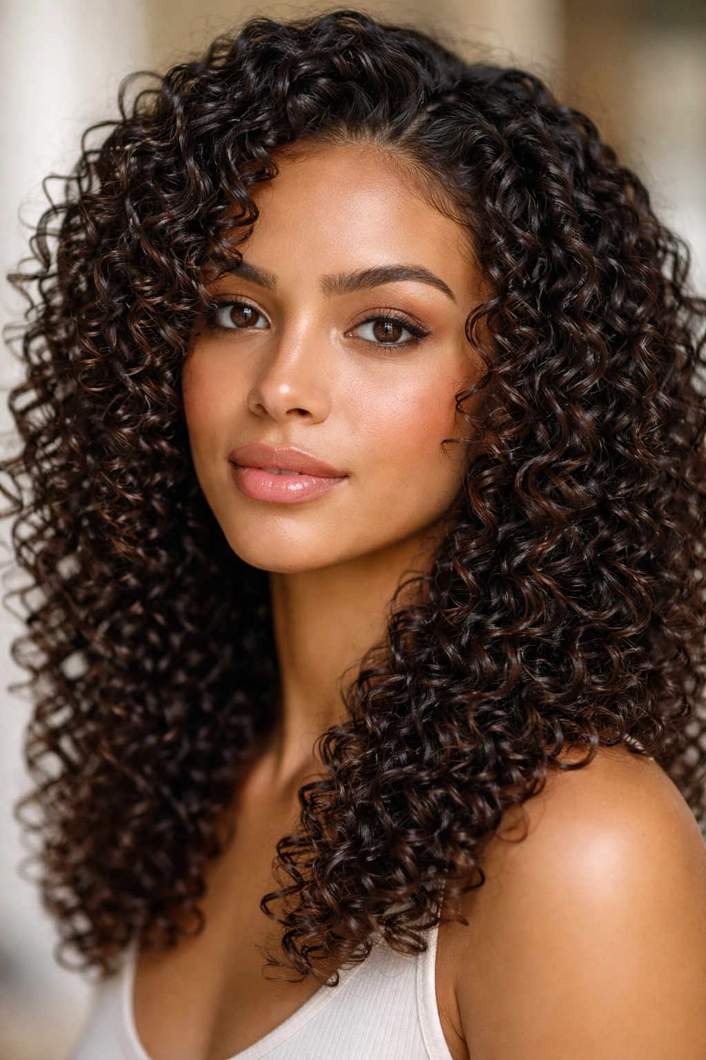 Close-up of glossy, separated curls achieved with gel styling