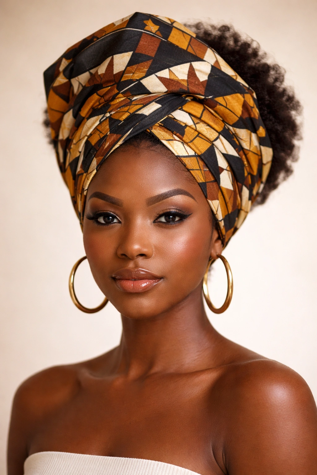 Structured geometric head wrap turban on afro