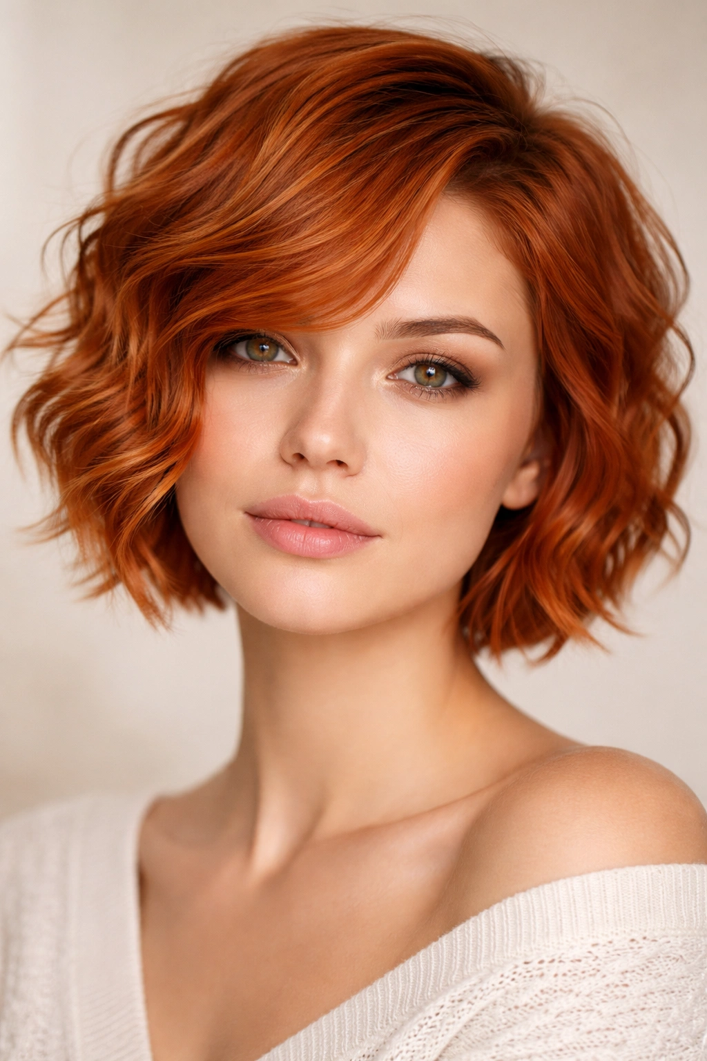 Close-up of ginger short waves with vibrant color and shine