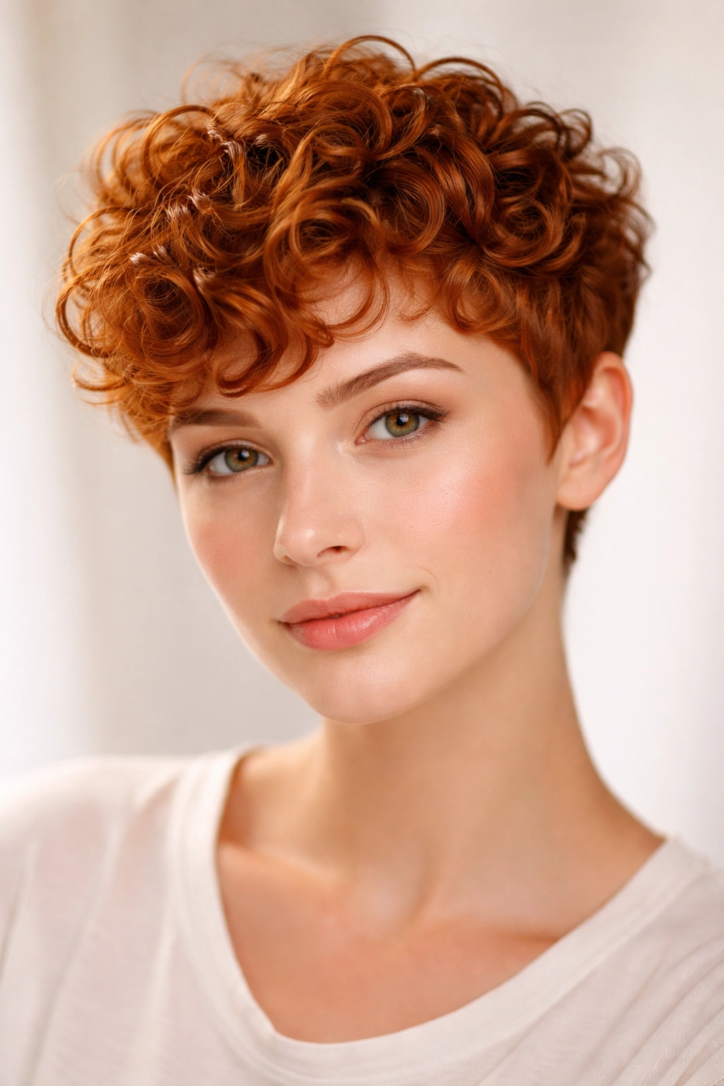Ginger curly crop highlighting natural curls and shine.