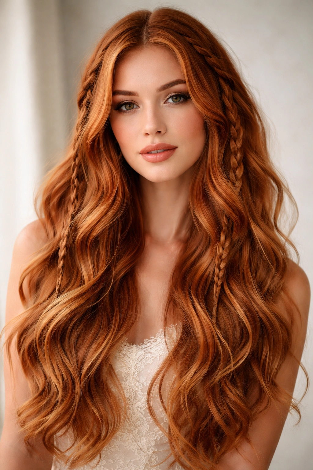 Ginger hair with braids woven into soft waves
