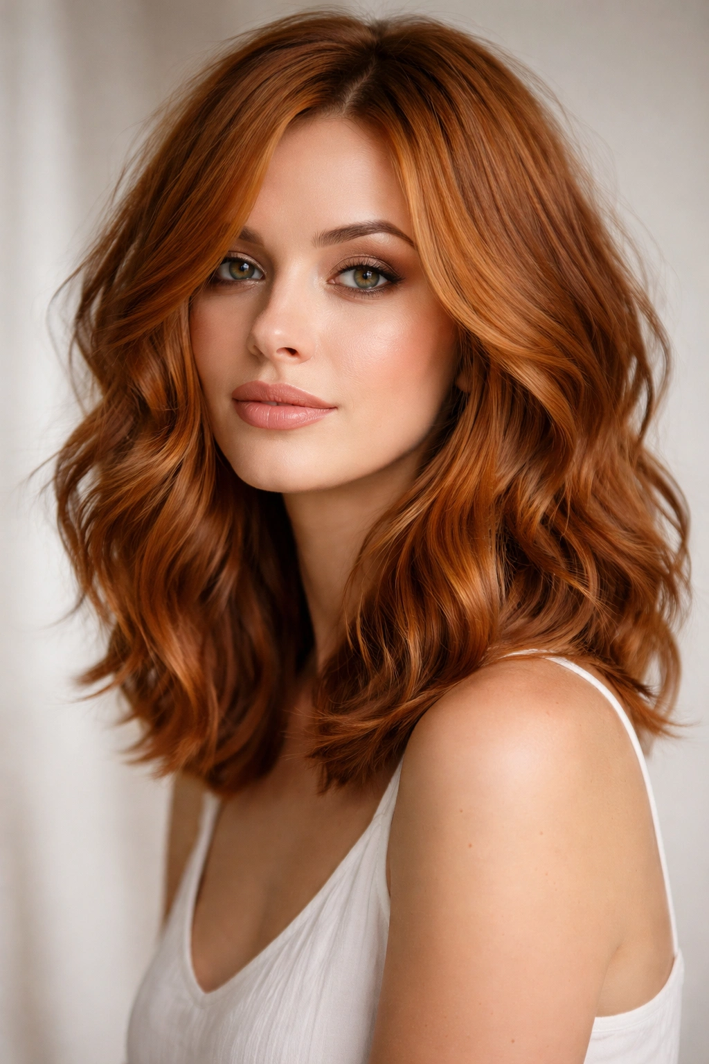 Layered ginger long bob with natural waves