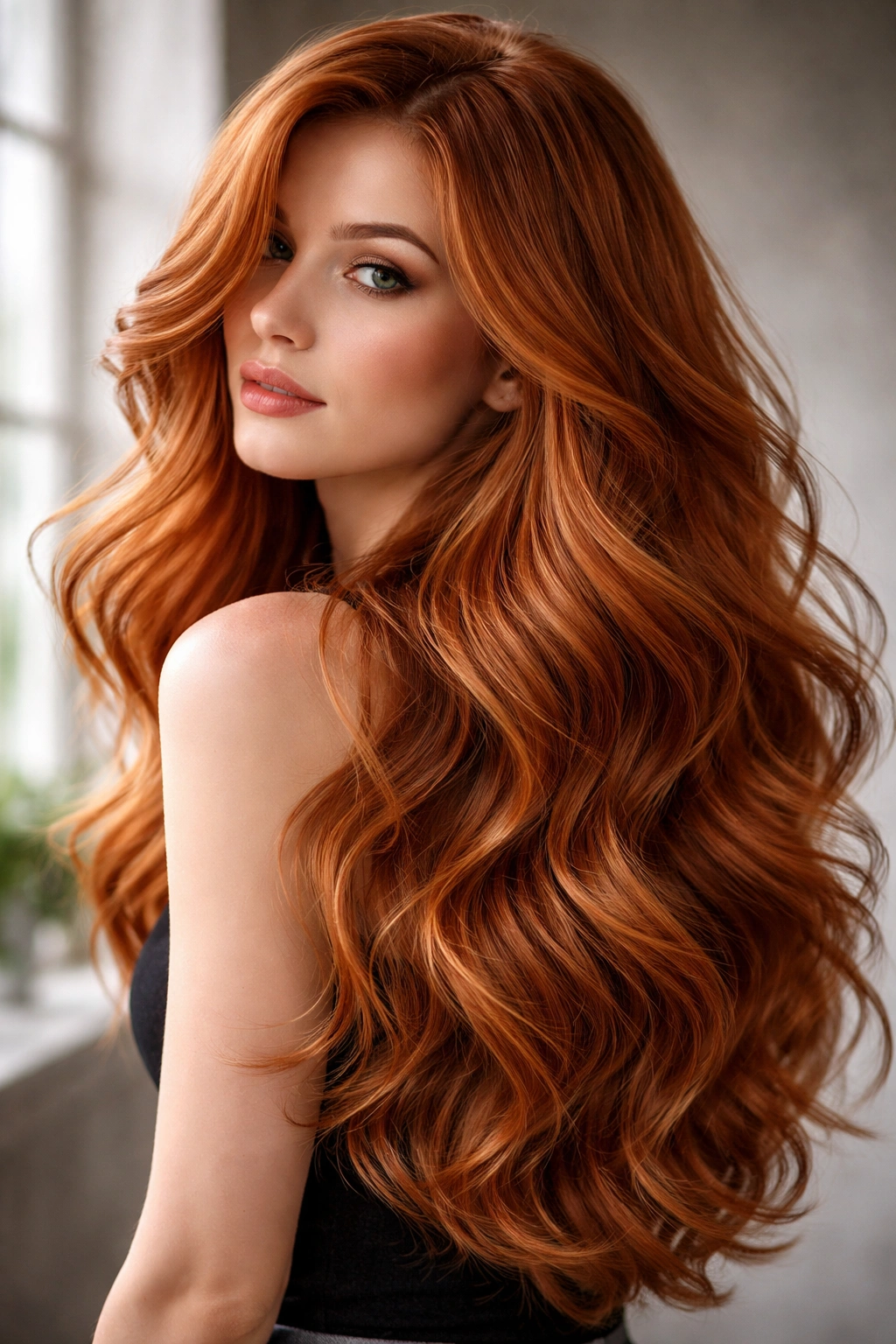 Layered ginger hair with movement and flowing waves