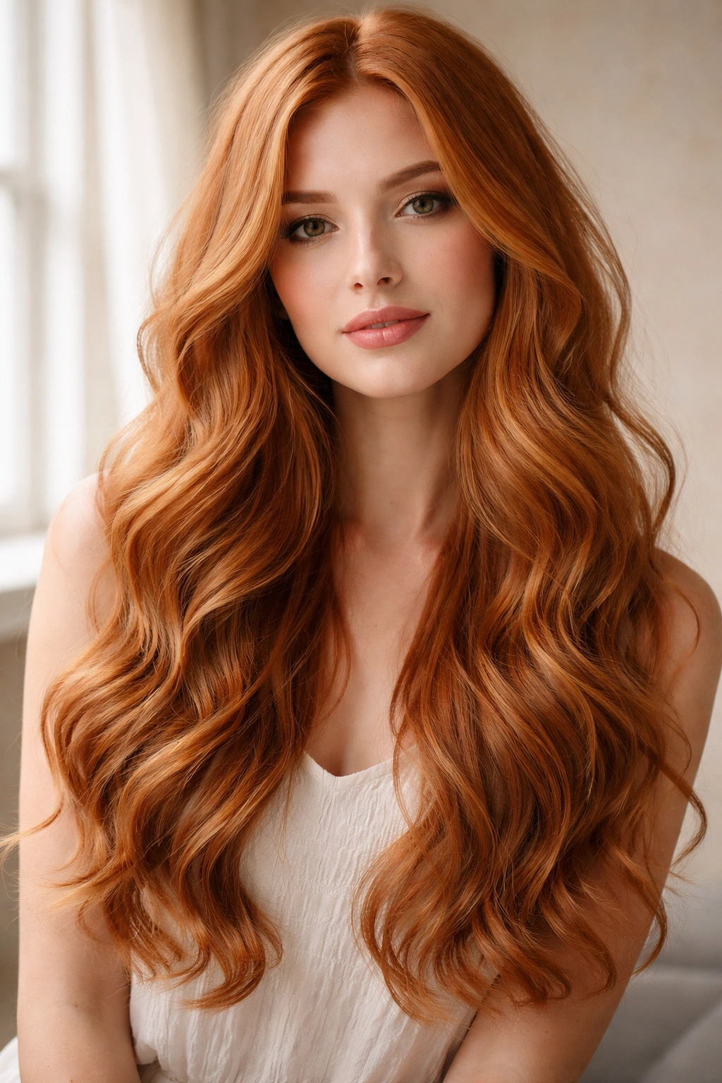 Ginger hair with soft, loose romantic waves