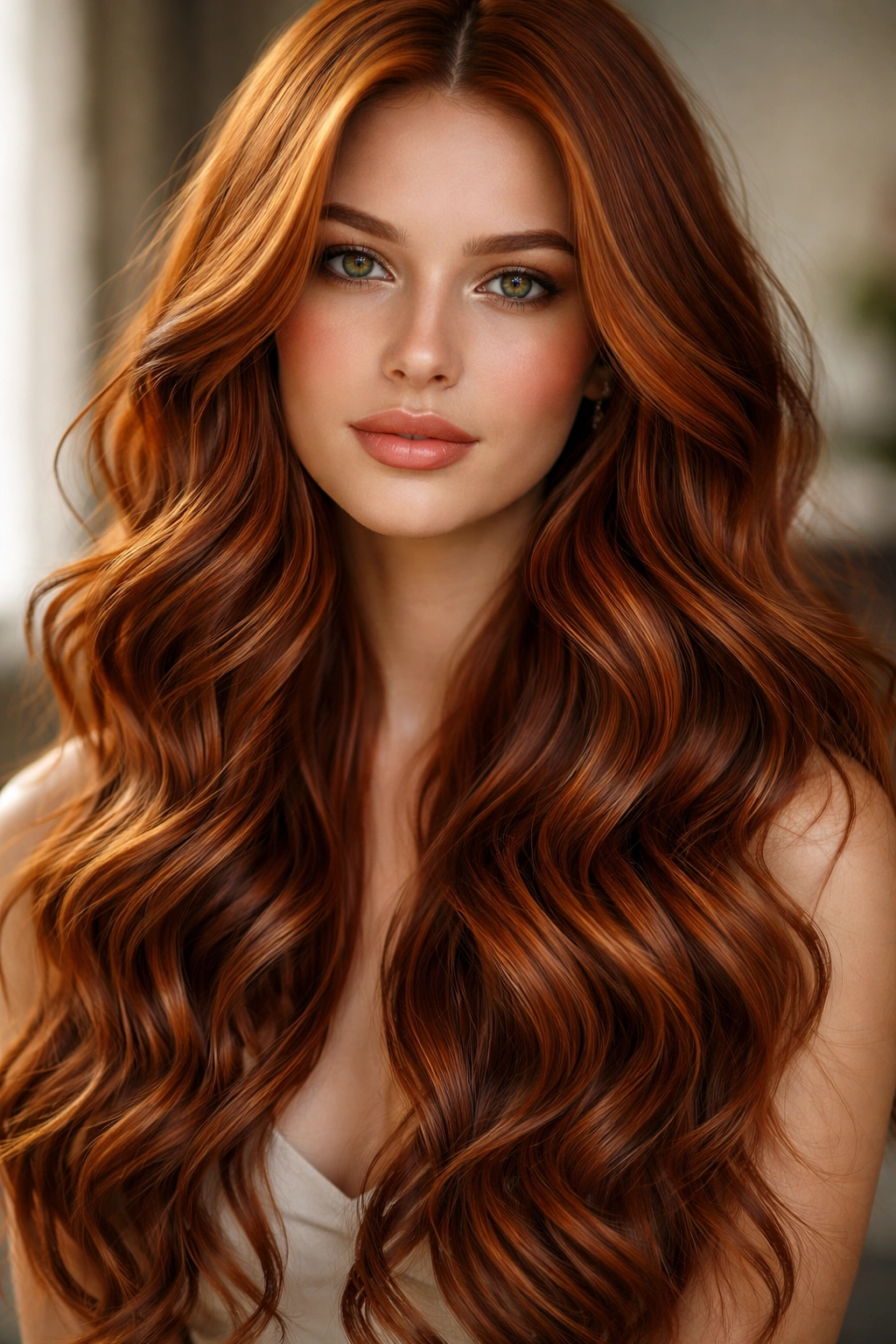 Long ginger waves with darker lowlights creating depth and dimension