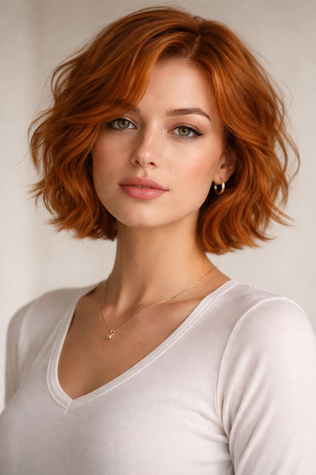 Portrait of a confident person with short wavy ginger hair