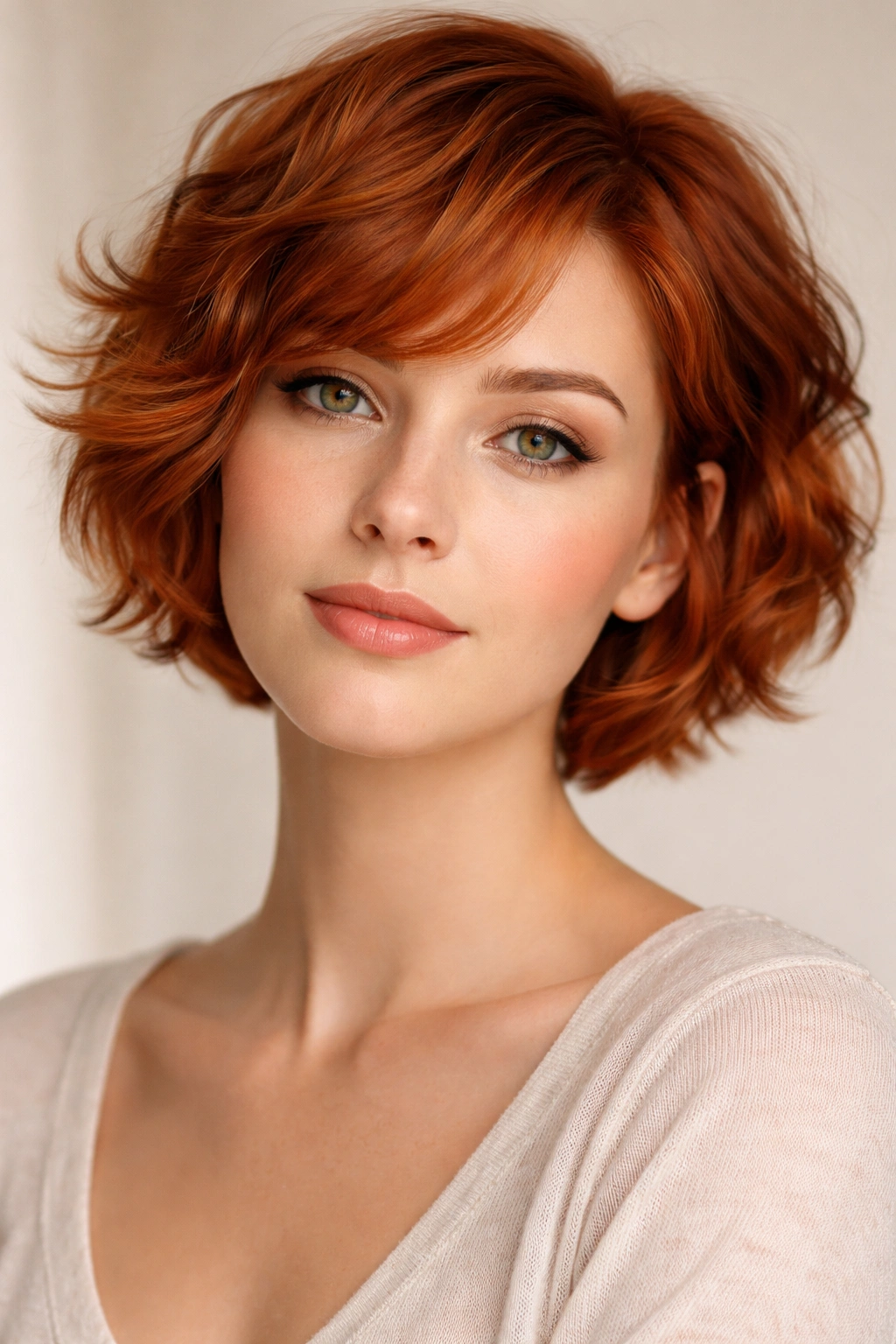 Portrait of a ginger-haired person with short wavy hairstyle