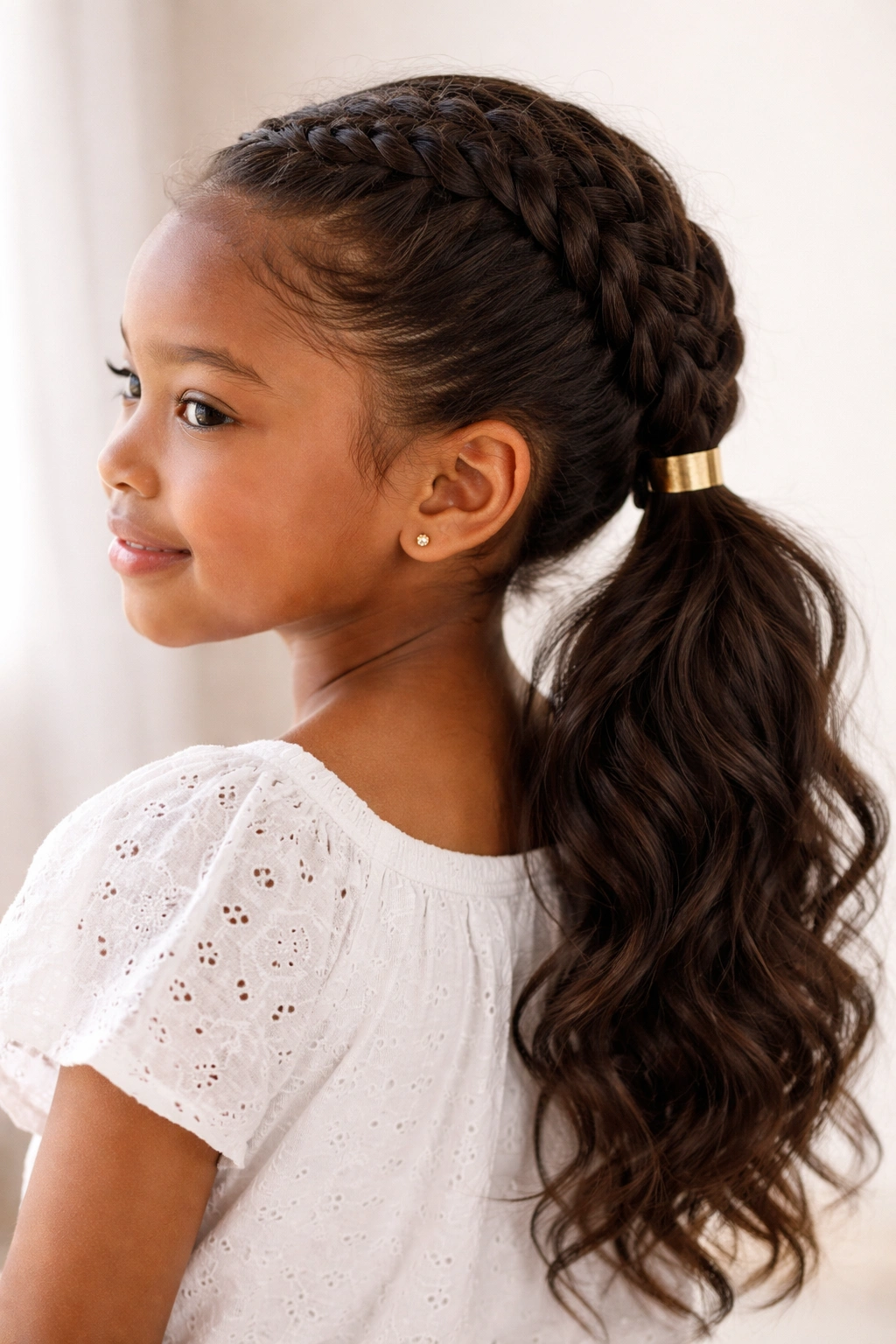 Goddess Braid Ponytail: loose goddess braid meeting a low ponytail