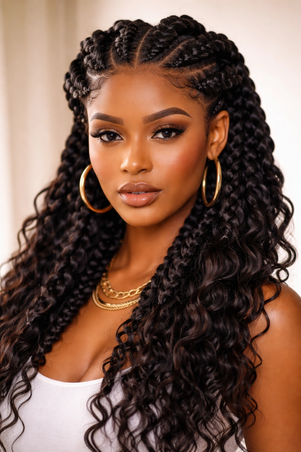 Goddess braids crochet hairstyle with crown pattern